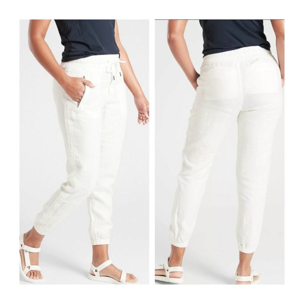 Athleta Cabo Linen Jogger Pant Calla Lily White SIZE 20 530642